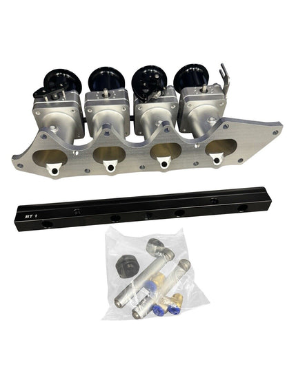 JackSpania Racing B Series Billet 50mm ITB intake manifold with individual throttle bodies for B18C1 P72 engine, detailed metal components