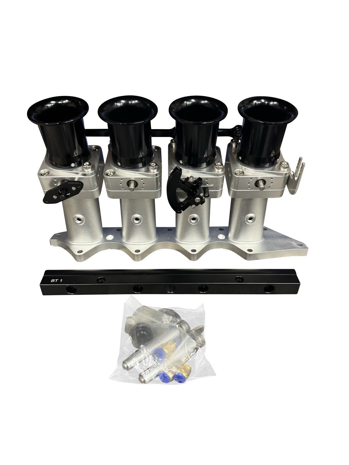 JackSpania Racing B Series Billet 50mm ITB intake manifold with individual throttle bodies for B18C1 P72 engine, close-up view