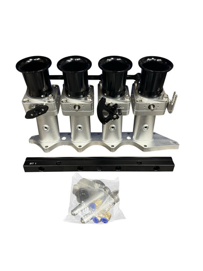 JackSpania Racing B Series Billet 50mm ITB intake manifold with individual throttle bodies for B18C1 P72 engine, close-up view