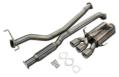 JackSpania Racing Tri Tip 3-inch CatBack exhaust system for Honda Civic Si FK7 1.5T Coupe 2017-2021 turbo engine, showing polished metal pipes.