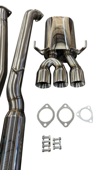 JackSpania Racing Tri Tip 3" CatBack Exhaust for Honda Civic Si FK7 1.5T Coupe 2017-2021 turbo engine, showing the polished exhaust tip.