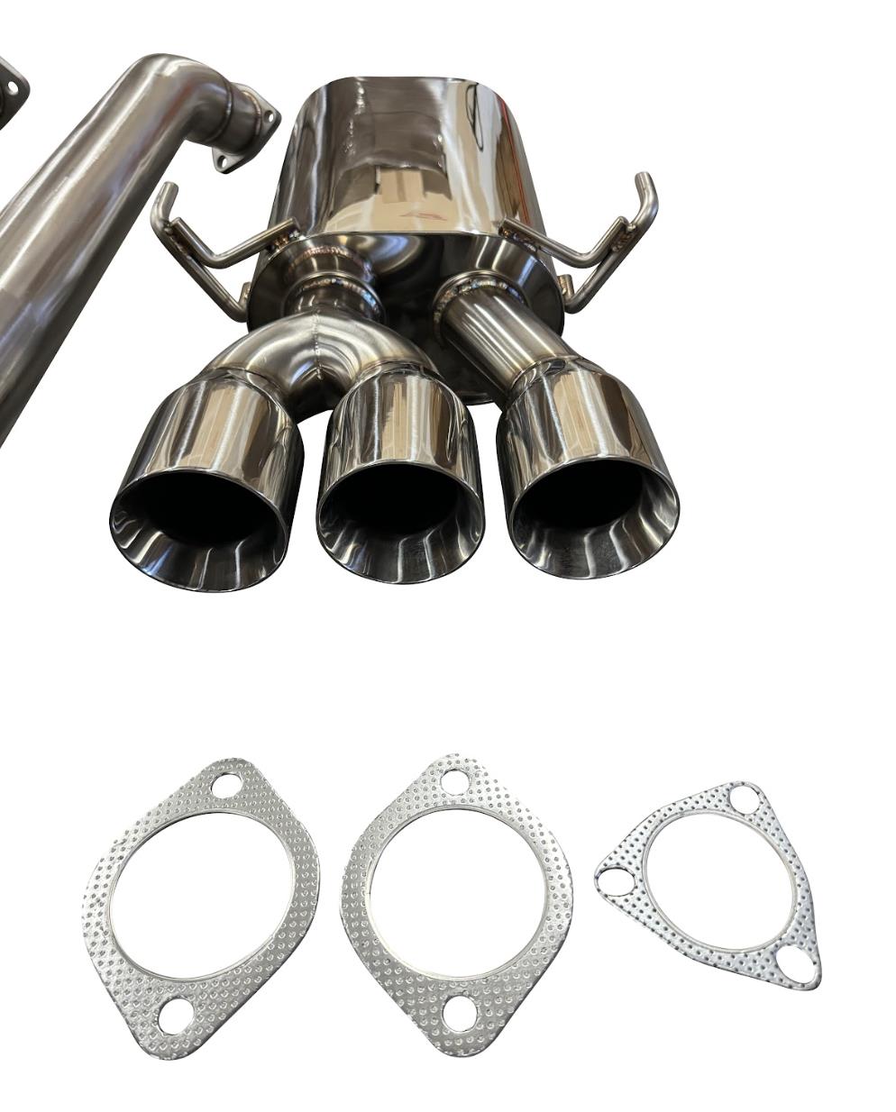 JackSpania Racing Tri Tip 3-inch CatBack Exhaust for Honda Civic Si FK7 1.5T Coupe 2017-2021 turbo engine, showing polished exhaust tips