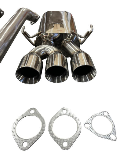 JackSpania Racing Tri Tip 3-inch CatBack Exhaust for Honda Civic Si FK7 1.5T Coupe 2017-2021 turbo engine, showing polished exhaust tips