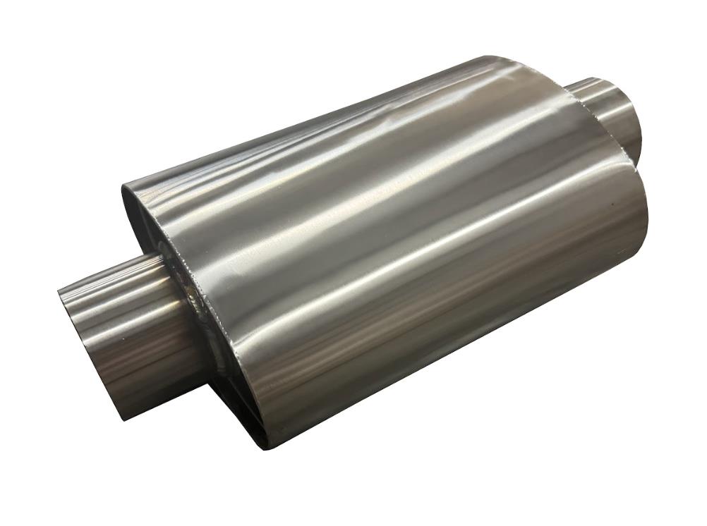 JackSpania Racing Ultra Quiet Universal Flow Series Resonator Muffler with 3-inch inlet and outlet, TIG welded stainless steel exhaust part.