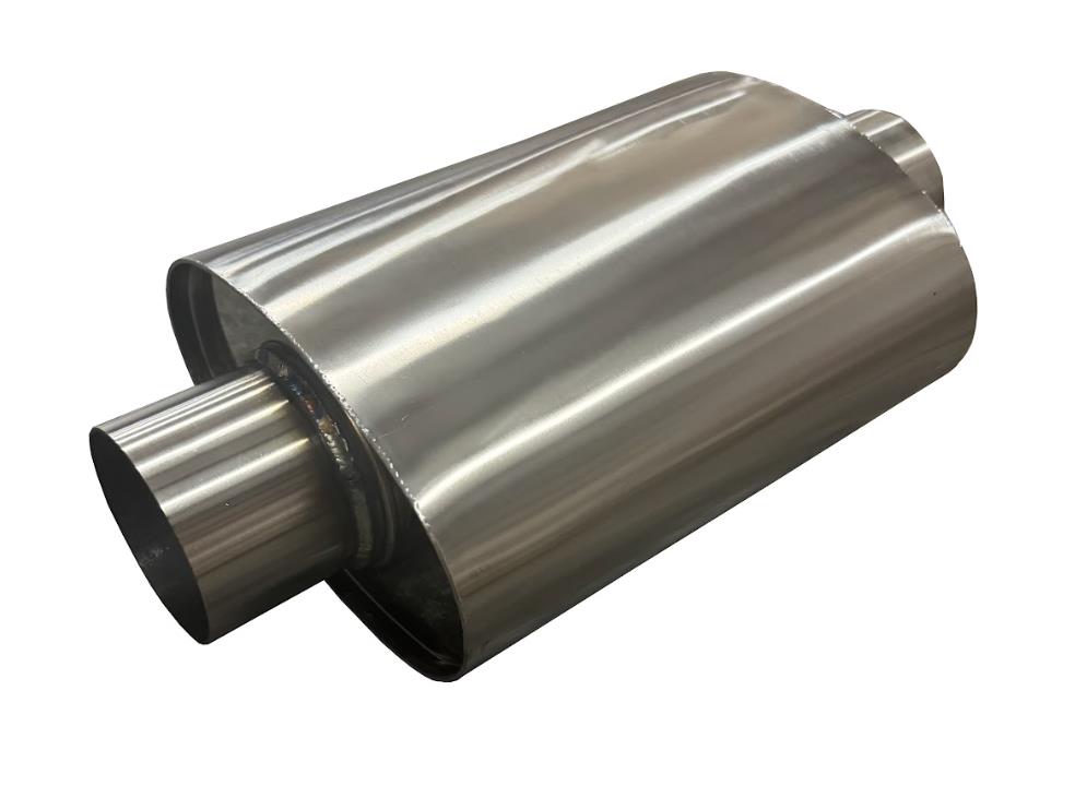 JackSpania Racing Ultra Quiet Universal Flow Series Resonator Muffler with 3-inch inlet and outlet for exhaust systems.