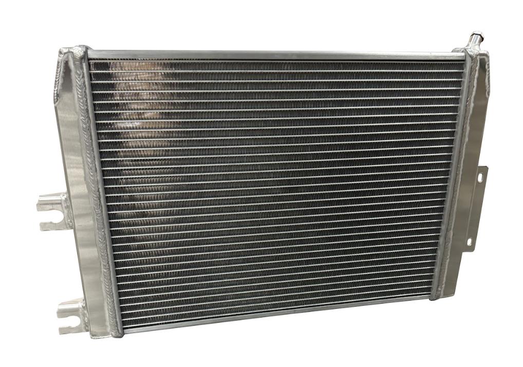 JackSpania Racing XL Performance Heat Exchanger for 2023+ Nissan Z VR30 engine, showing the sleek metal construction and fittings
