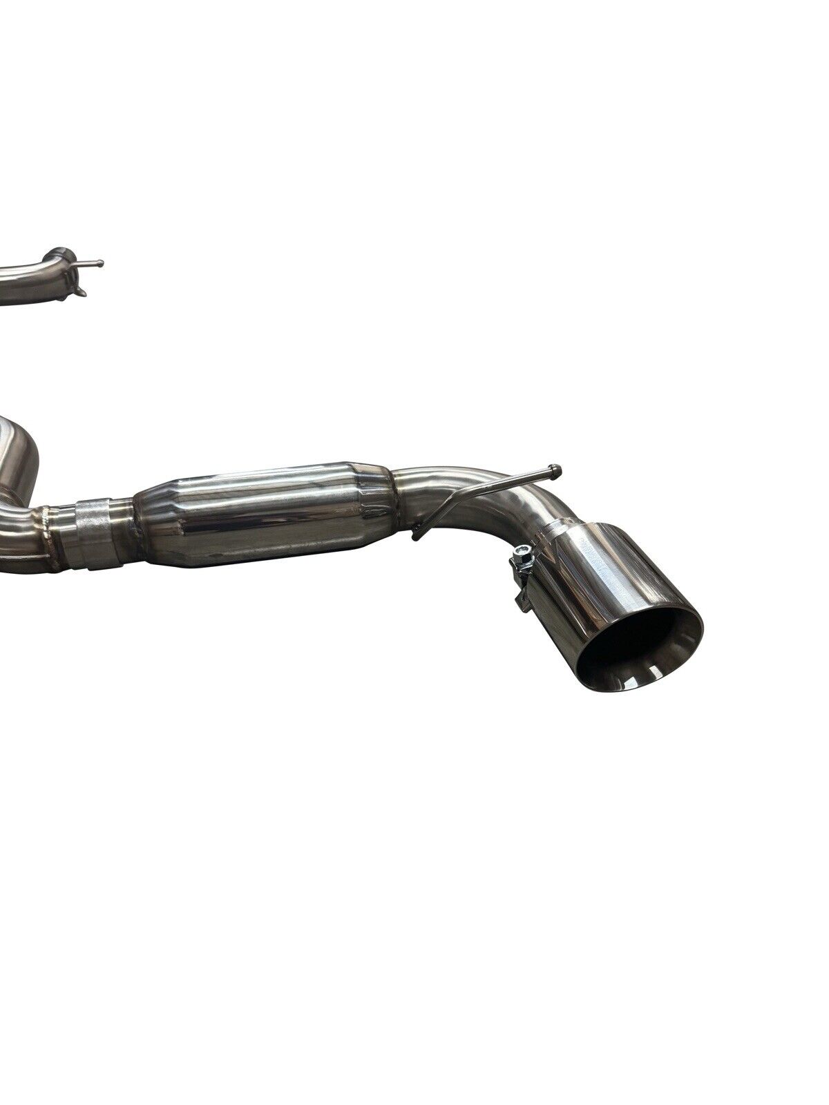 Polished JackSpania Racing VW Golf GTi 2.0T MK6 exhaust system with catback design and turbo compatibility.