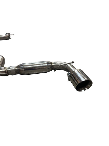 Polished JackSpania Racing VW Golf GTi 2.0T MK6 exhaust system with catback design and turbo compatibility.