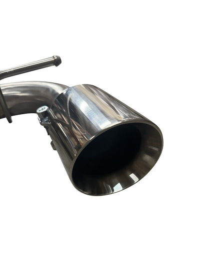 Polished Volkswagen Golf GTi 2.0T MK6 exhaust system by JackSpania Racing, turbo compatible, shown from side view