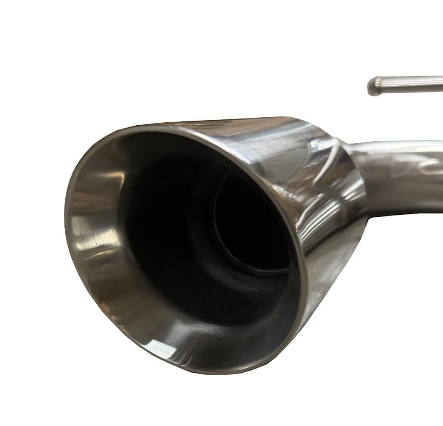 3-inch stainless dual catback exhaust muffler for 2015-2017 VW Golf GTI 2.0L Turbo MK7 by JackSpania Racing, showing polished steel finish