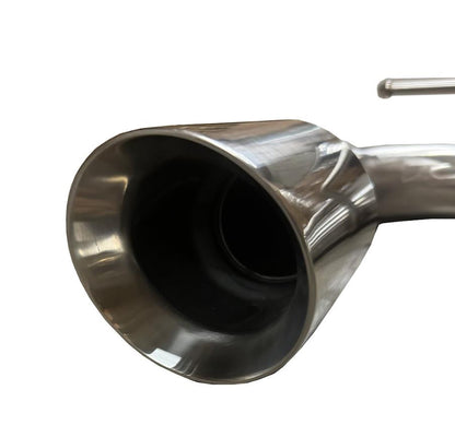 3-inch stainless dual catback exhaust muffler for 2015-2017 VW Golf GTI 2.0L Turbo MK7 by JackSpania Racing, showing polished steel finish