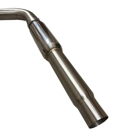 3-inch stainless dual catback exhaust muffler for 2015-2017 VW Golf GTI 2.0L Turbo MK7 by JackSpania Racing, showing the polished metal finish.
