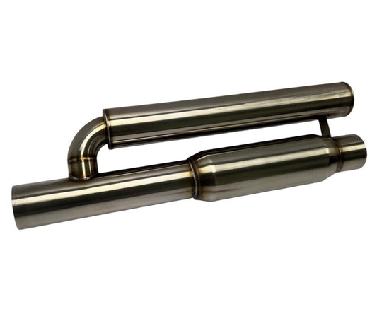 JackSpania Racing 2.5" and 3" Helmholtz style resonator muffler with wave cut design for ultra-quiet exhaust pipes, made of 304 stainless steel.
