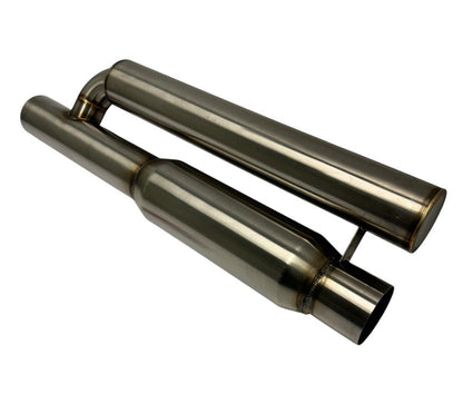 JackSpania Racing 2.5" 3" Inch Helmholtz Resonator Muffler with wave cut design for ultra-quiet exhaust system, made of 304 stainless steel.