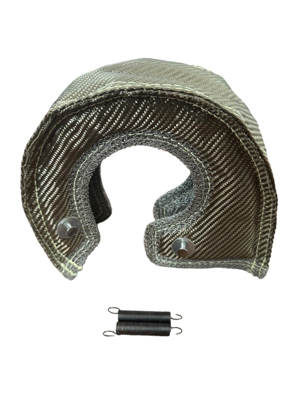 JackSpania Racing T4 Titanium Fiber Turbo Blanket heat shield barrier wrapped around a turbocharger for engine protection.