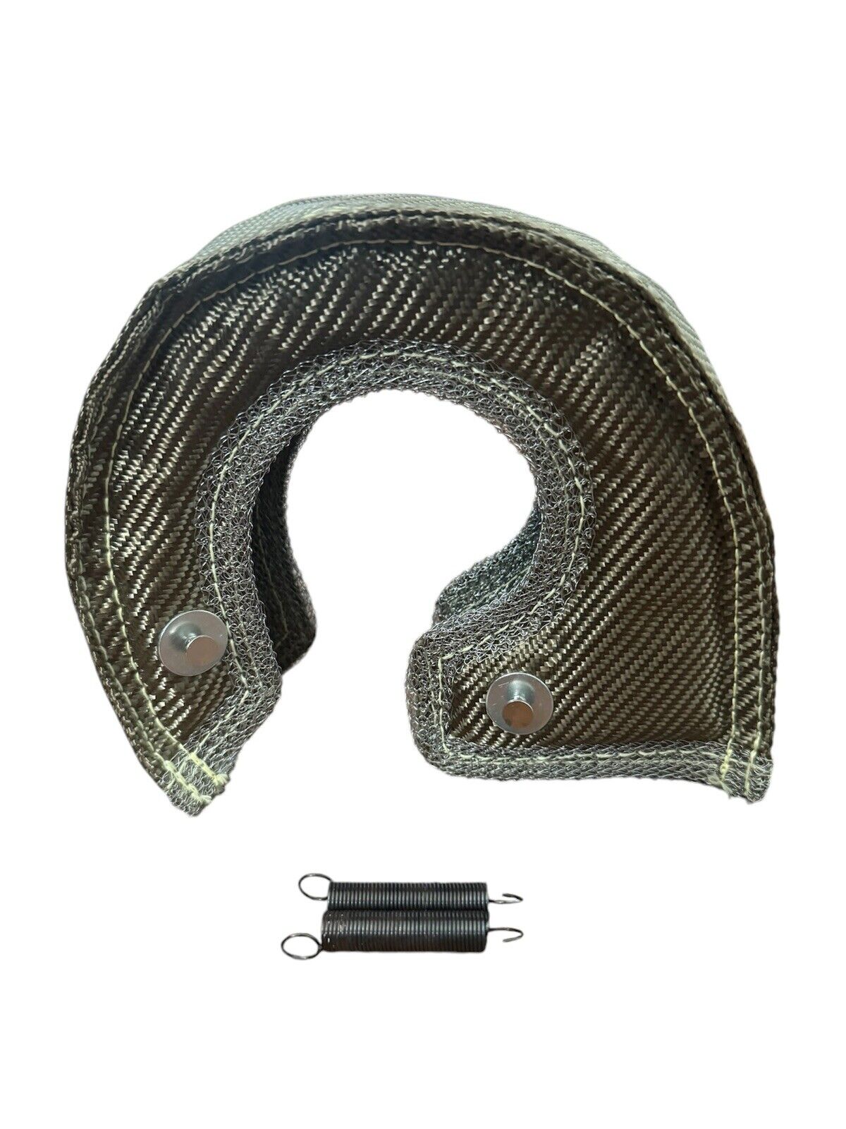JackSpania Racing T4 Titanium Fiber Turbo Blanket heat shield barrier wrapped around a turbocharger for engine protection.