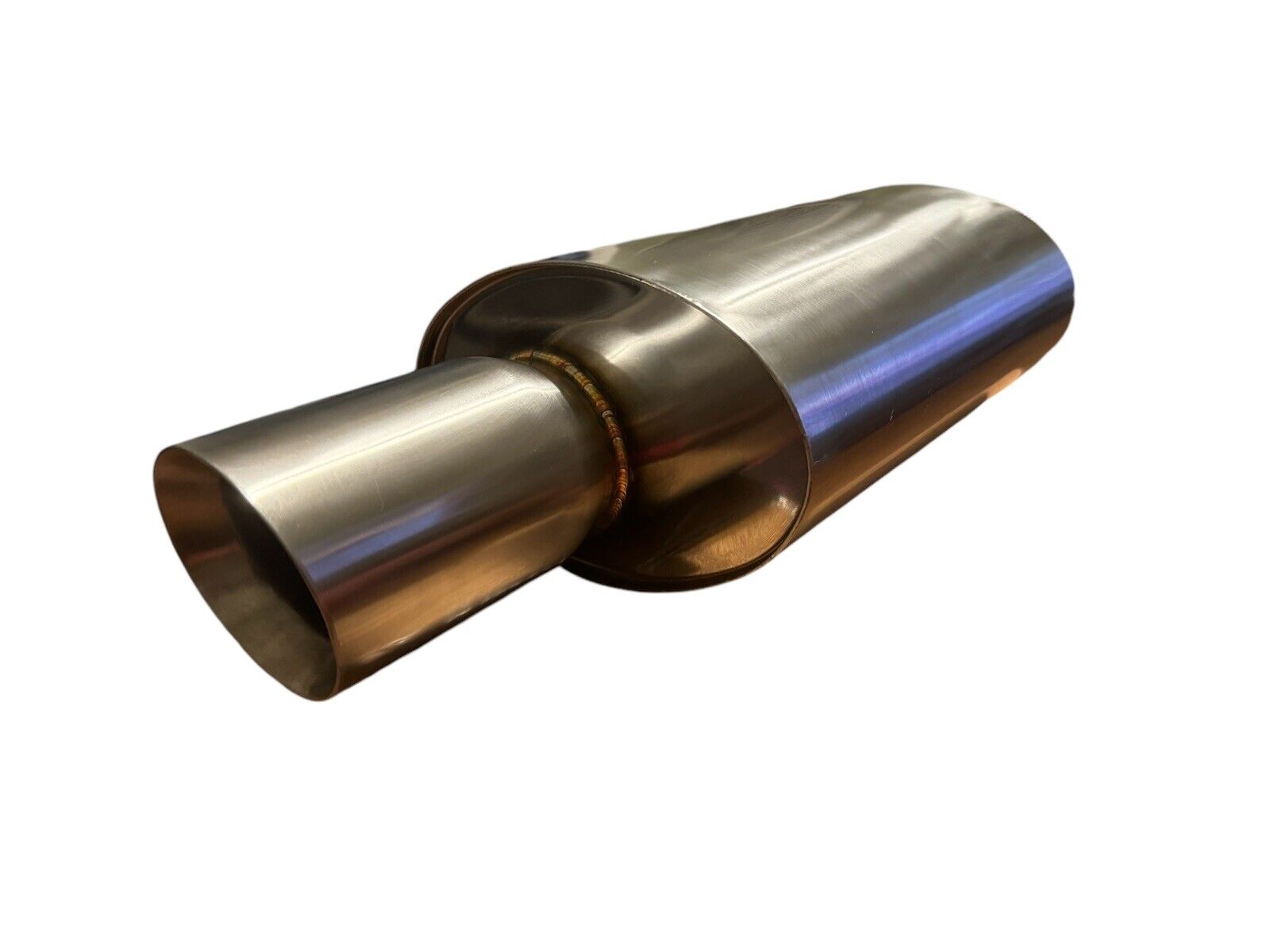JackSpania Racing dual wall short tip muffler with 2.5-inch inlet and 3.5-inch outlet, oval exhaust part for quiet performance.