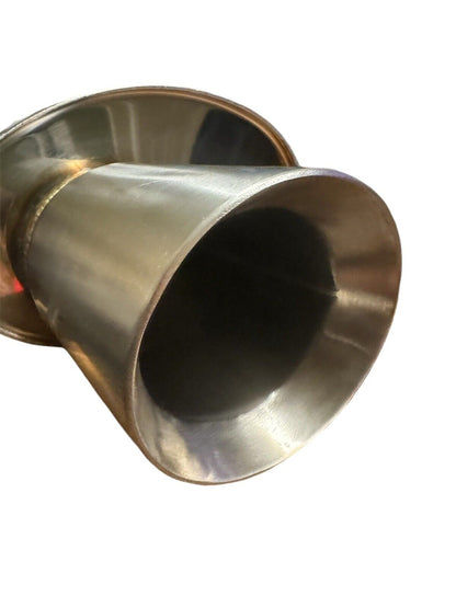 JackSpania Racing dual wall short tip muffler with 2.5-inch inlet and 3.5-inch outlet, designed for quiet exhaust performance.
