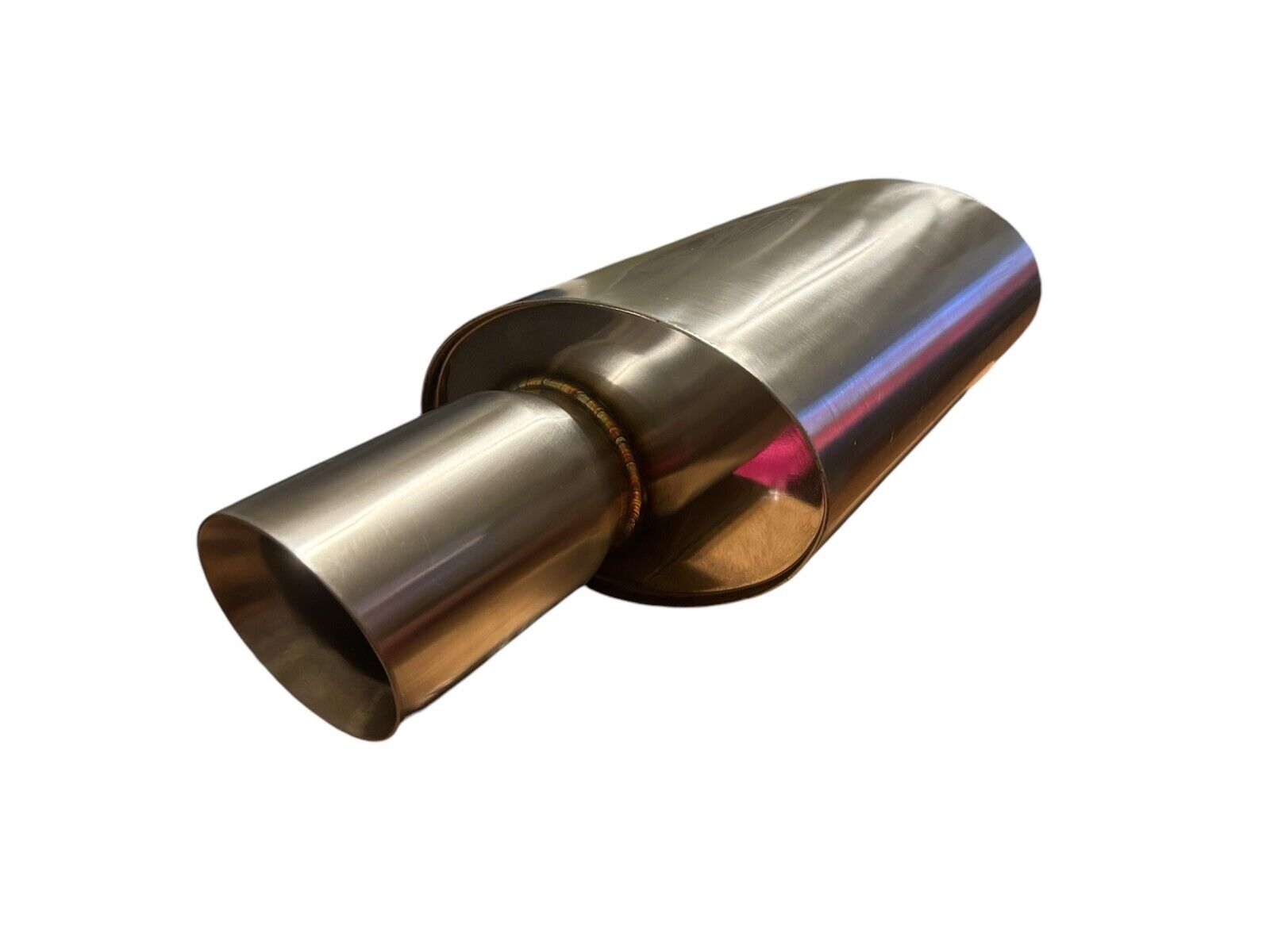 JackSpania Racing dual wall short tip muffler with 2.5-inch inlet and 3.5-inch outlet for quiet exhaust performance on EG and EK models.