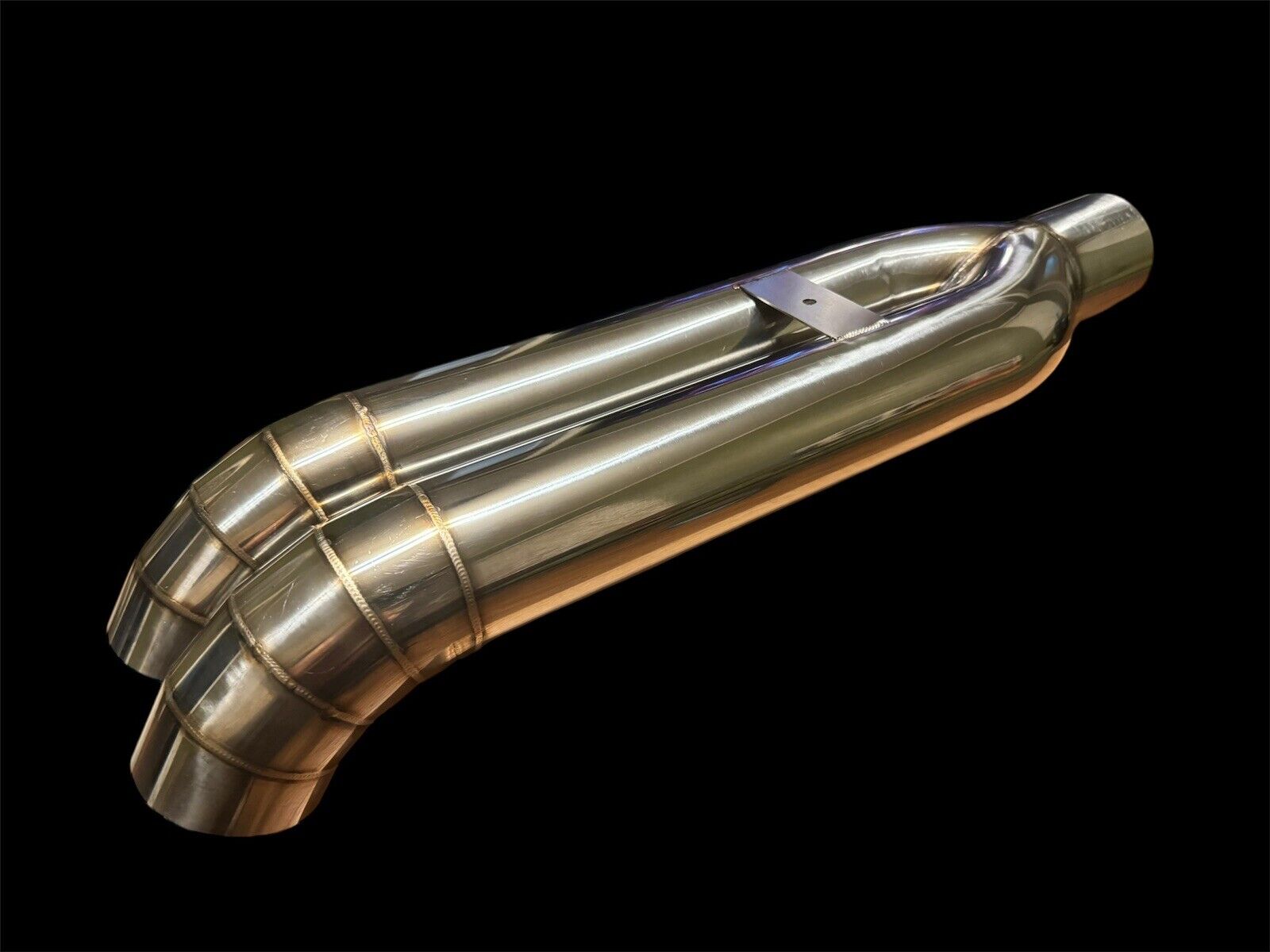 Dual tip stainless steel blast pipe with 3-inch turn down pie cut design for exhaust systems by JackSpania Racing.