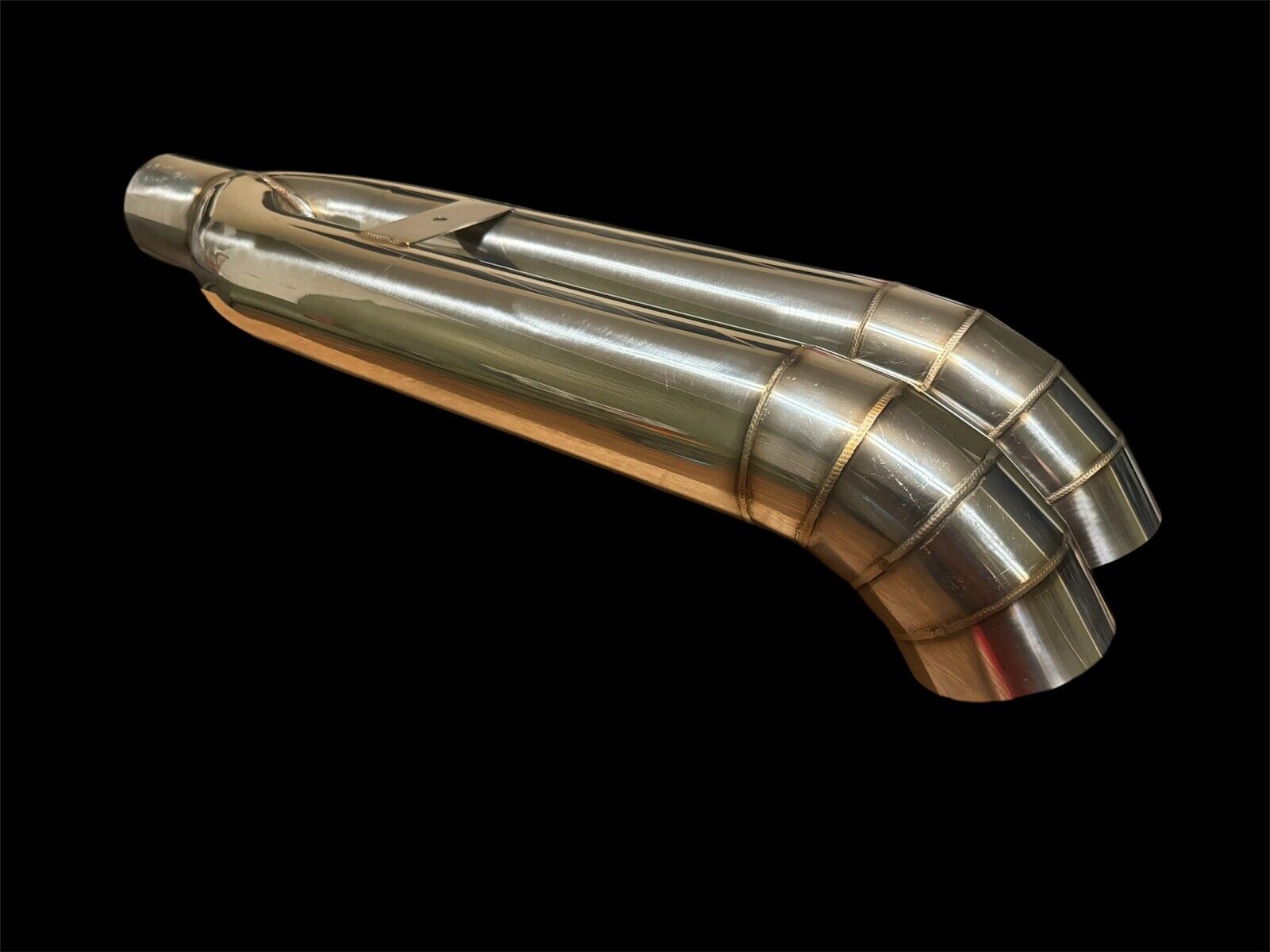 JackSpania Racing dual tip stainless steel blastpipe with 3-inch turn down pie cut exhaust part for high-performance vehicles.