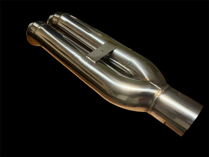 JackSpania Racing dual tip stainless steel blastpipe, 3-inch turn down exhaust pipe with pie cut design for race cars.