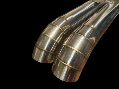JackSpania Racing 3-inch stainless steel dual tip blastpipe with turn down pie cut design for exhaust systems.