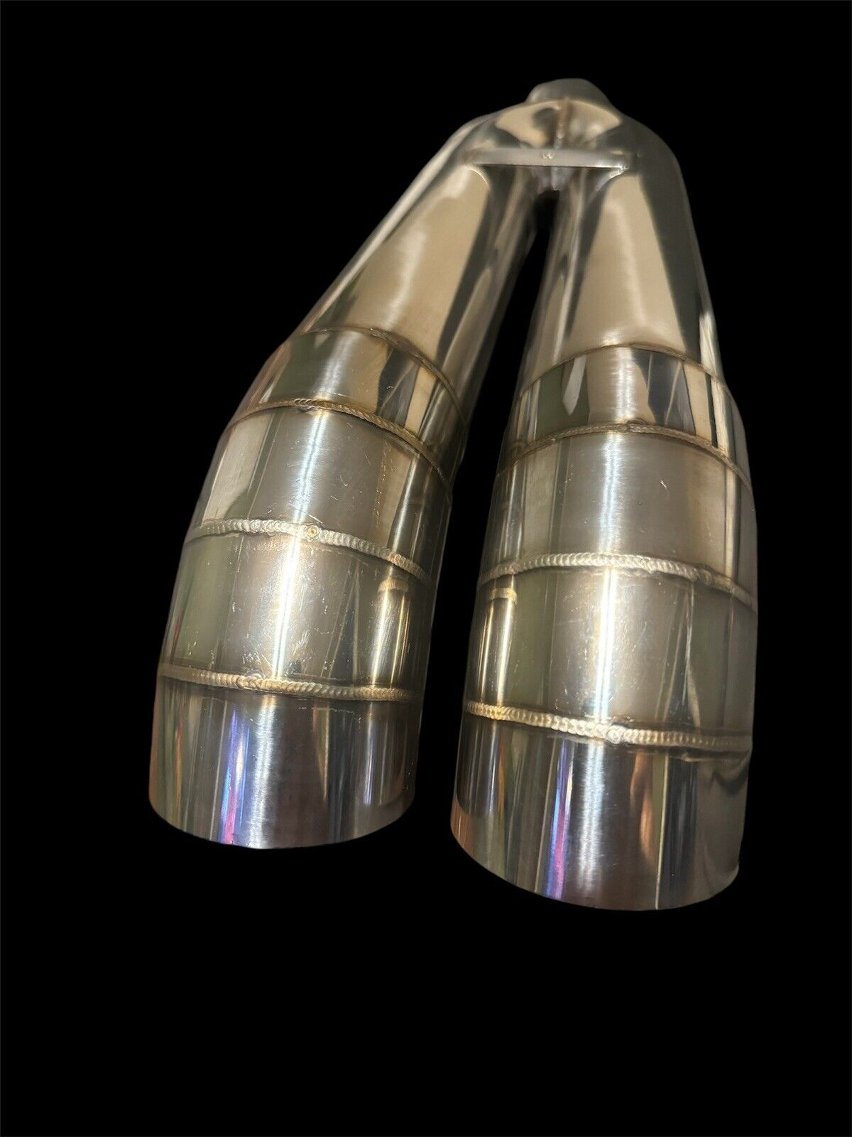 JackSpania Racing dual tip stainless steel blastpipe exhaust part with 3-inch turn down pie cut design, for performance vehicles.