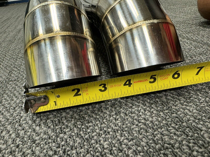 Dual tip stainless steel blast pipe with 3-inch turn down pie cut design from JackSpania Racing, suitable for exhaust systems.