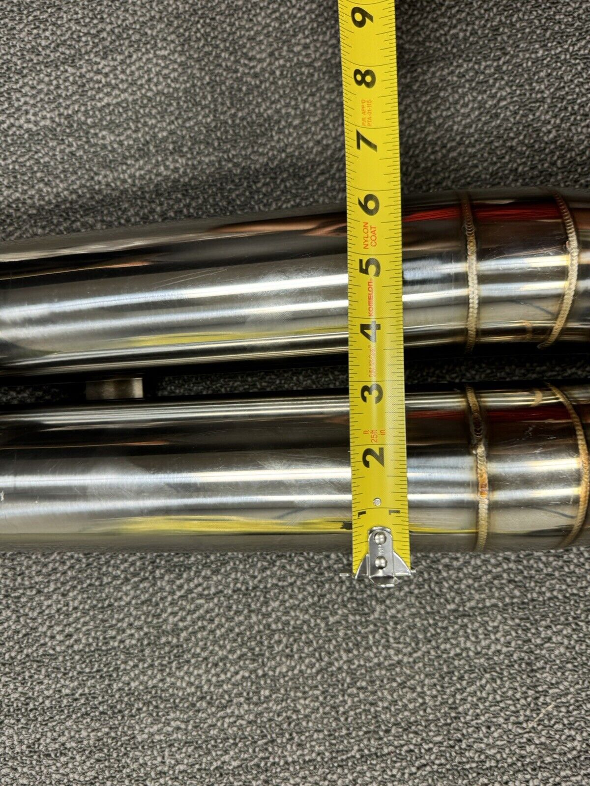 JackSpania Racing dual tip stainless steel blast pipe, 3-inch turn down pie cut exhaust part, designed for high-performance vehicles.