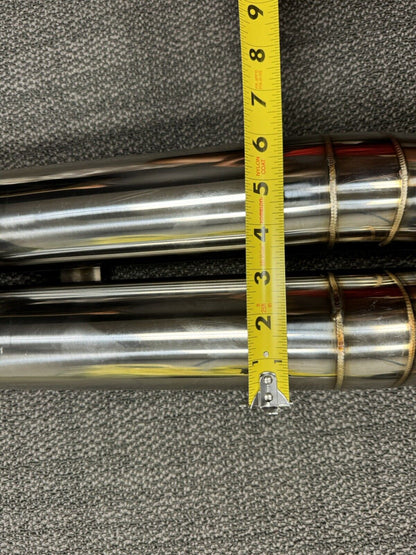JackSpania Racing dual tip stainless steel blast pipe, 3-inch turn down pie cut exhaust part, designed for high-performance vehicles.
