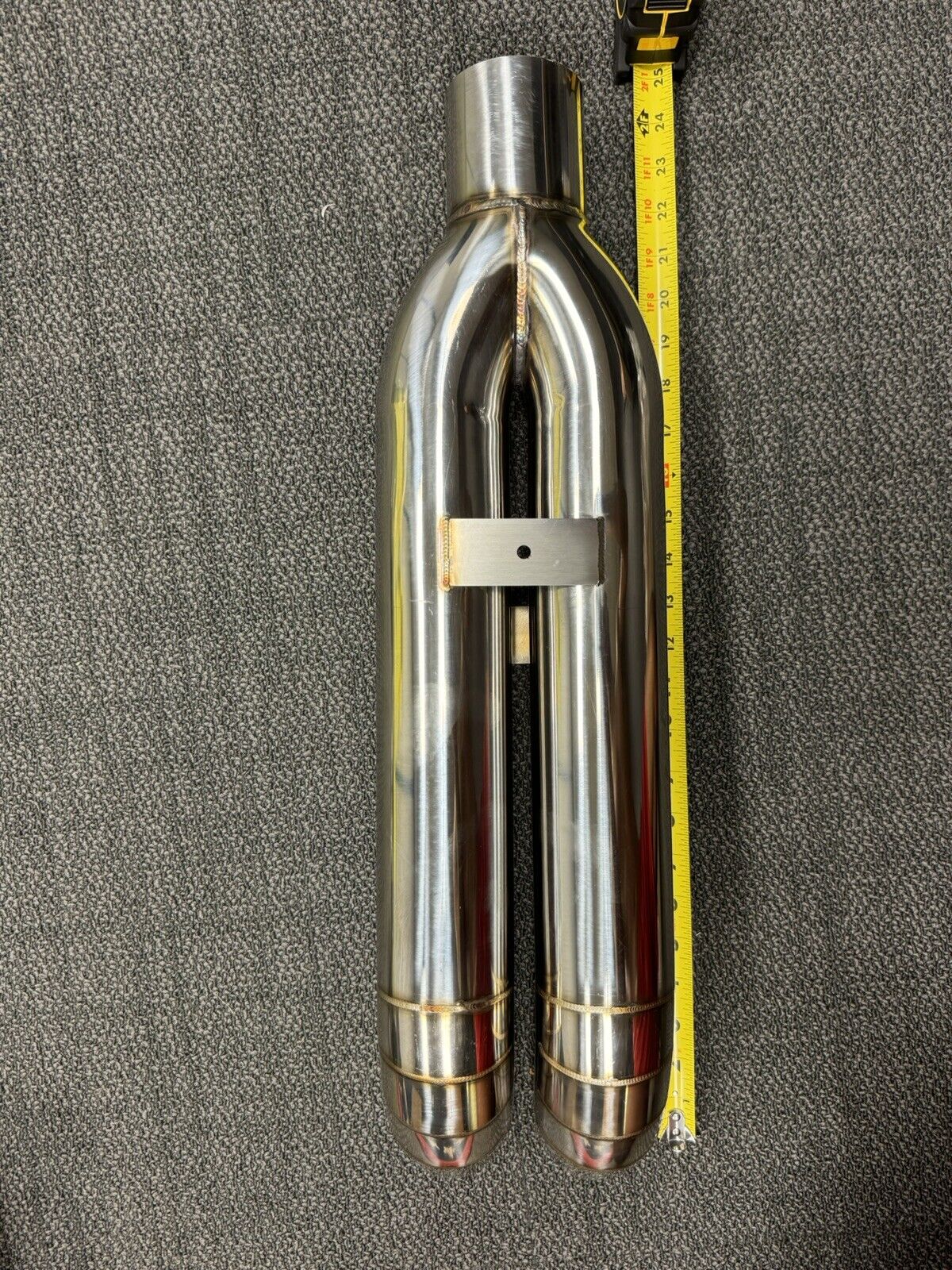 Dual tip stainless steel blast pipe with 3-inch turn down pie cut design from JackSpania Racing, used as exhaust parts.