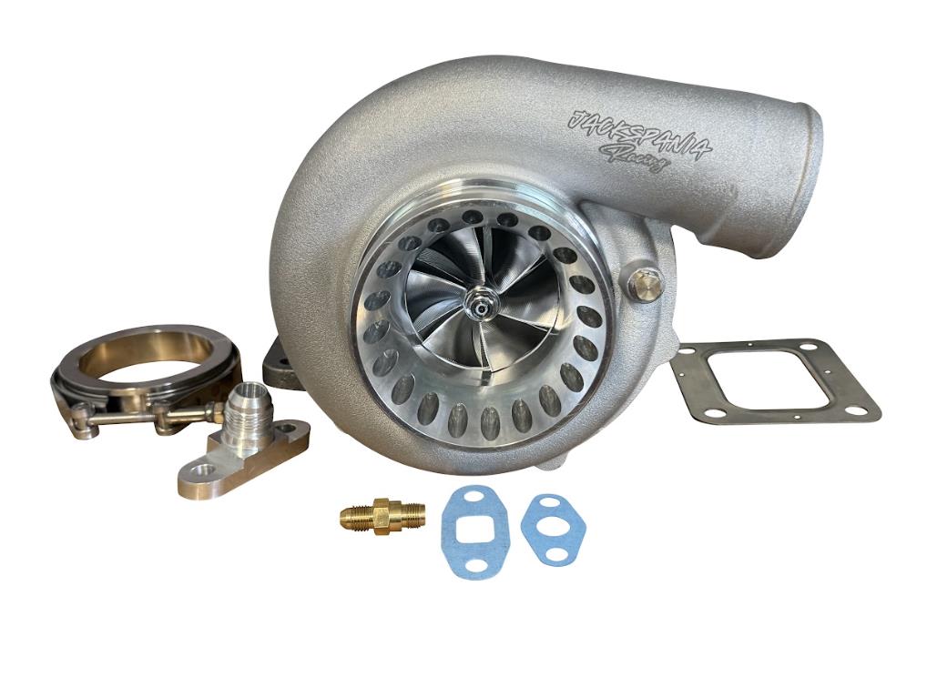 JackSpania Racing 6766 Journal Bearing Billet Wheel Turbo T3/T4 with V-band turbine housing and .82/.81 A/R for engine performance