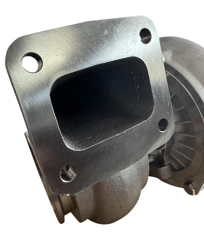 JackSpania Racing 6766 Journal Bearing Billet Wheel Turbo T3/T4 with .82/.81 A/R turbine housing and V-band clamp.