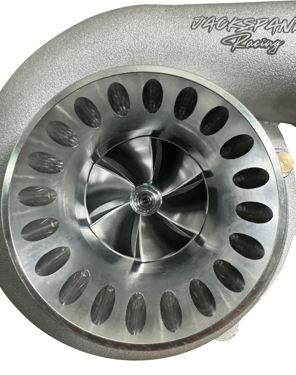 JackSpania Racing 6766 Journal Bearing Billet Wheel Turbo with T3/T4 .82/.81 A/R turbine housing and V-band clamp on engine parts