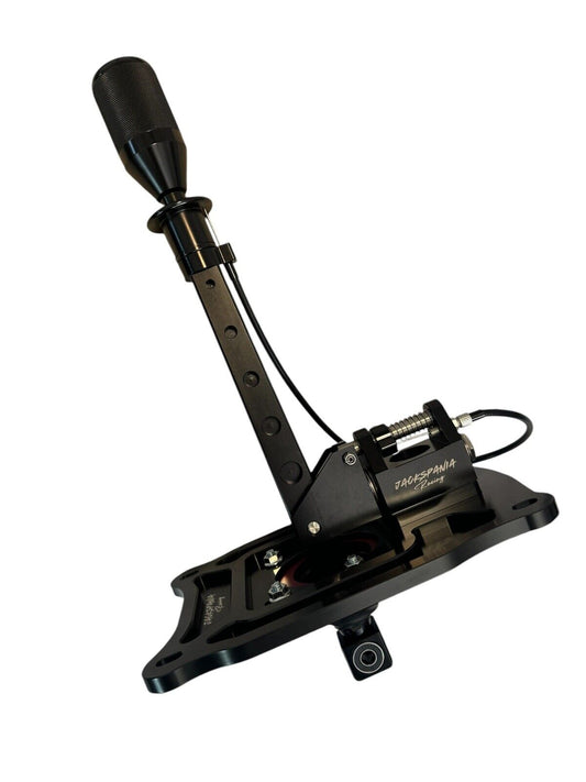 JackSpania Racing billet short shifter with lockout for Nissan 370Z Z34, transmission part with sleek metallic finish.