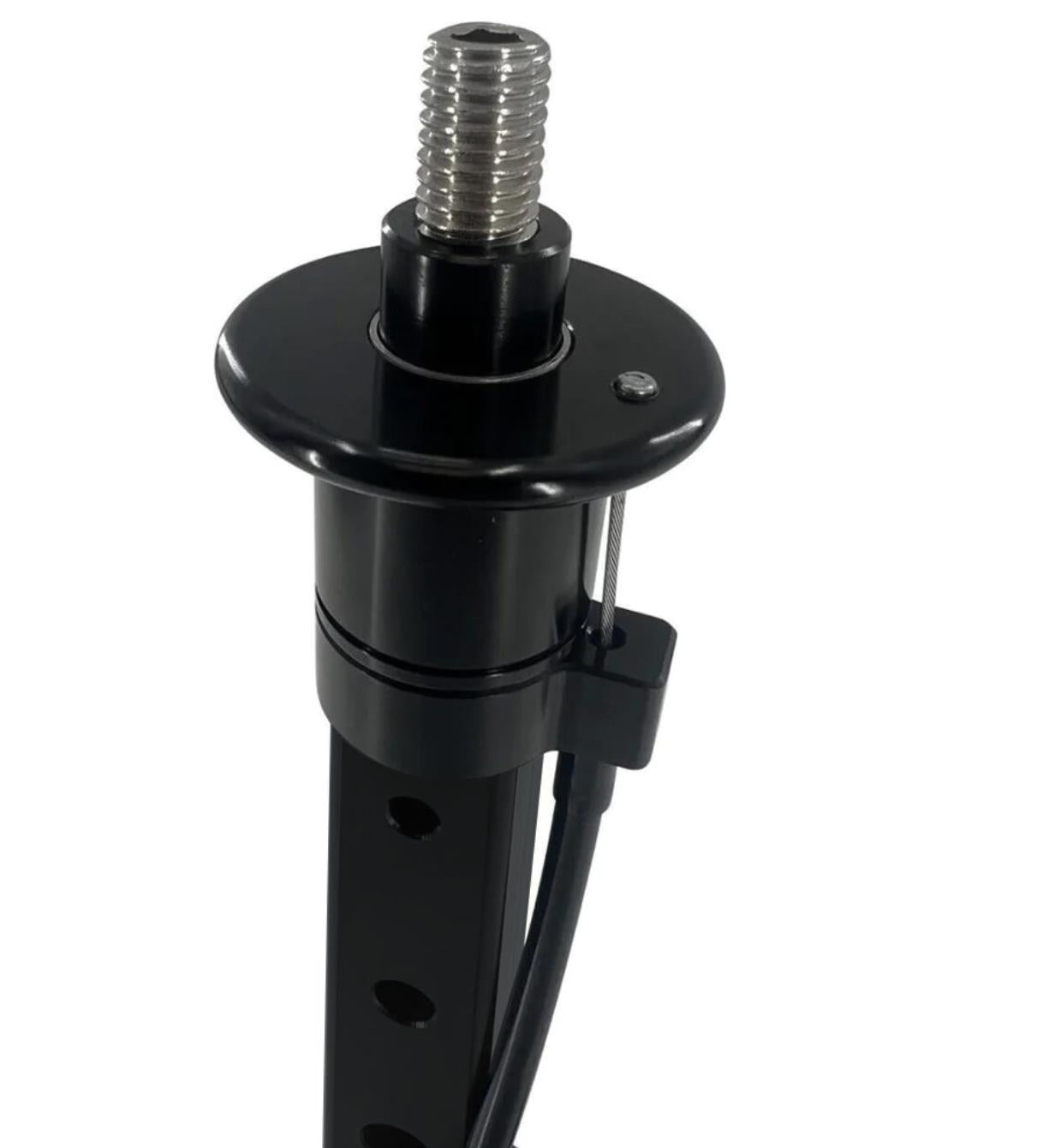 JackSpania Racing billet short shifter with lockout for Nissan 370Z Z34 transmission, featuring a sleek black shift knob.