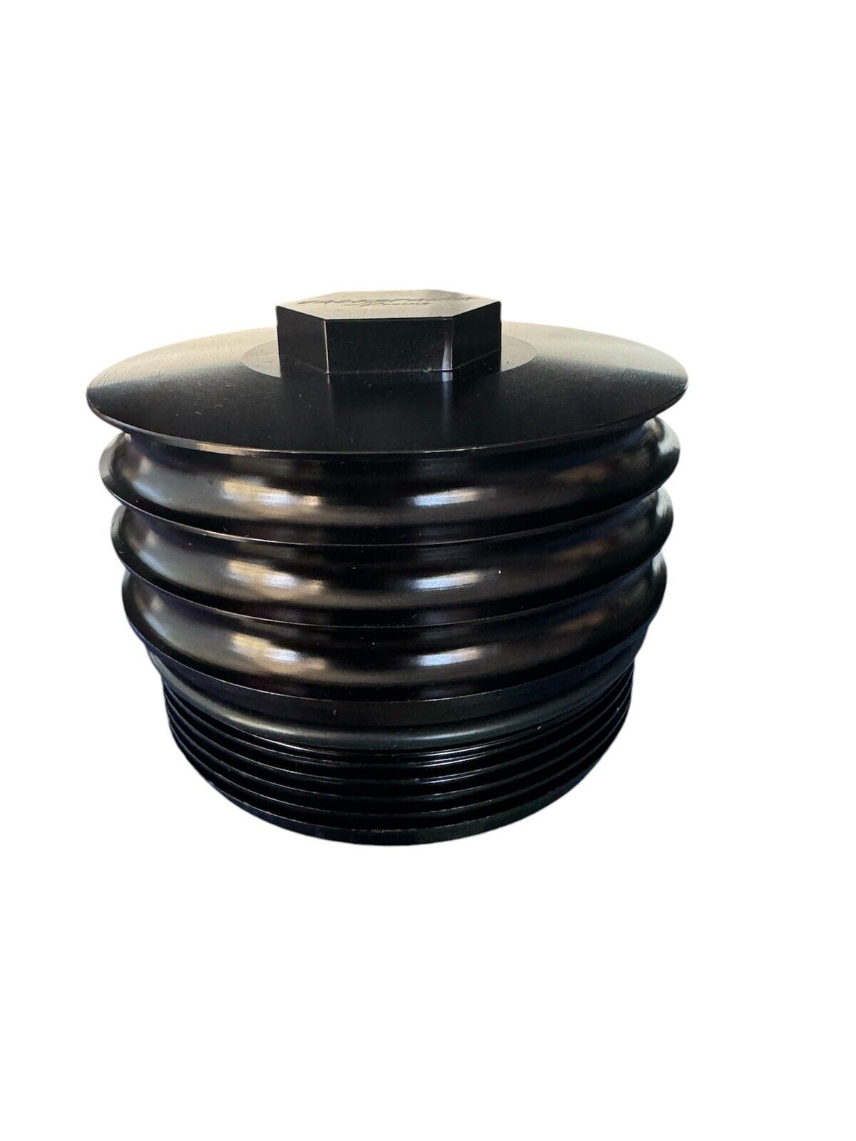 JackSpania Racing billet oil filter housing cap for BMW N54, N55, S55, N26, and N20 engines on 135i, 335i, and X3 models.