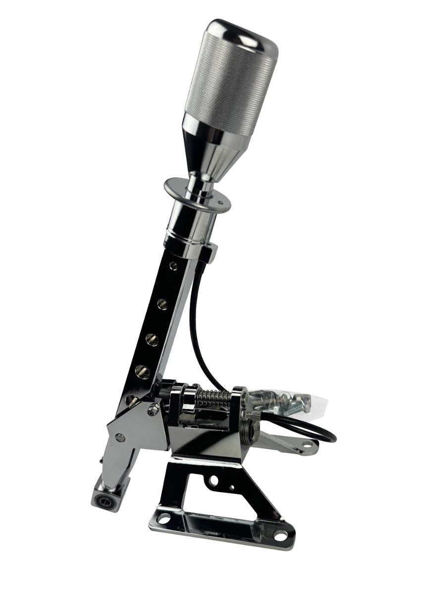 Polished billet race spec B Series D Series shifter box lockout for Integra and BMW by JackSpania Racing, showcasing precision-machined metal.