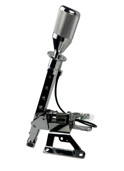 Polished billet race spec B Series D Series shifter box lockout for Integra and BMW by JackSpania Racing, showcasing precision-machined metal.