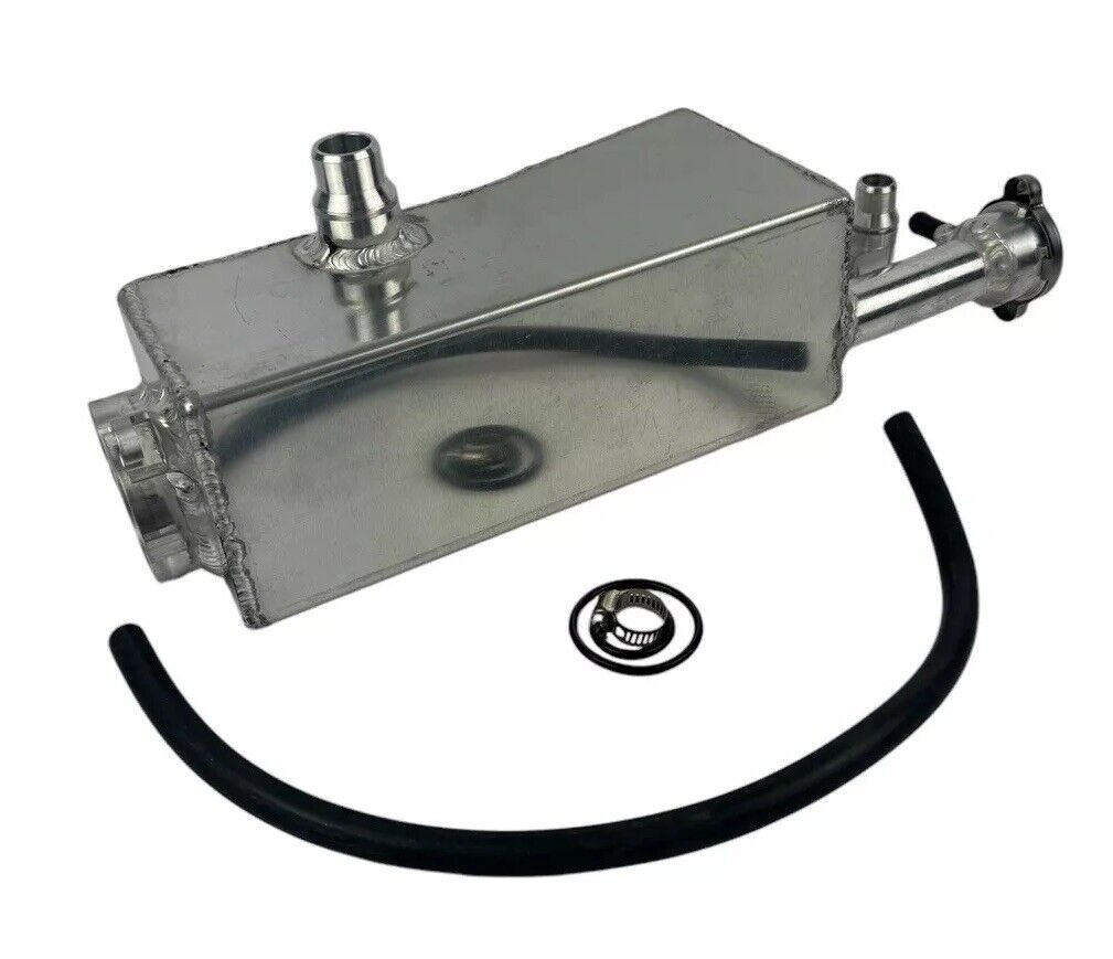 Aluminum coolant reservoir tank for BMW E46 E53 E83 323i 325i 328i 330i M52 M54 engine, by JackSpania Racing.