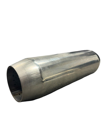 Universal JackSpania Racing exhaust resonator with 2.5" inlet and 3" outlet, stainless steel performance muffler for cars.