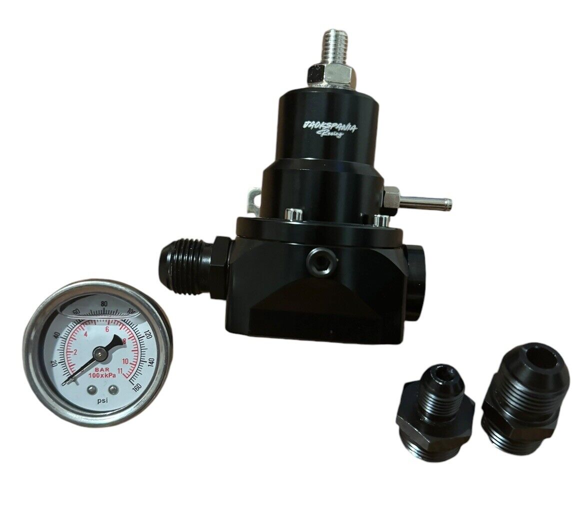 JackSpania Racing adjustable fuel pressure regulator gauge with E85 compatibility, 60-80 PSI, AN10 fitting for EFI bypass engine parts