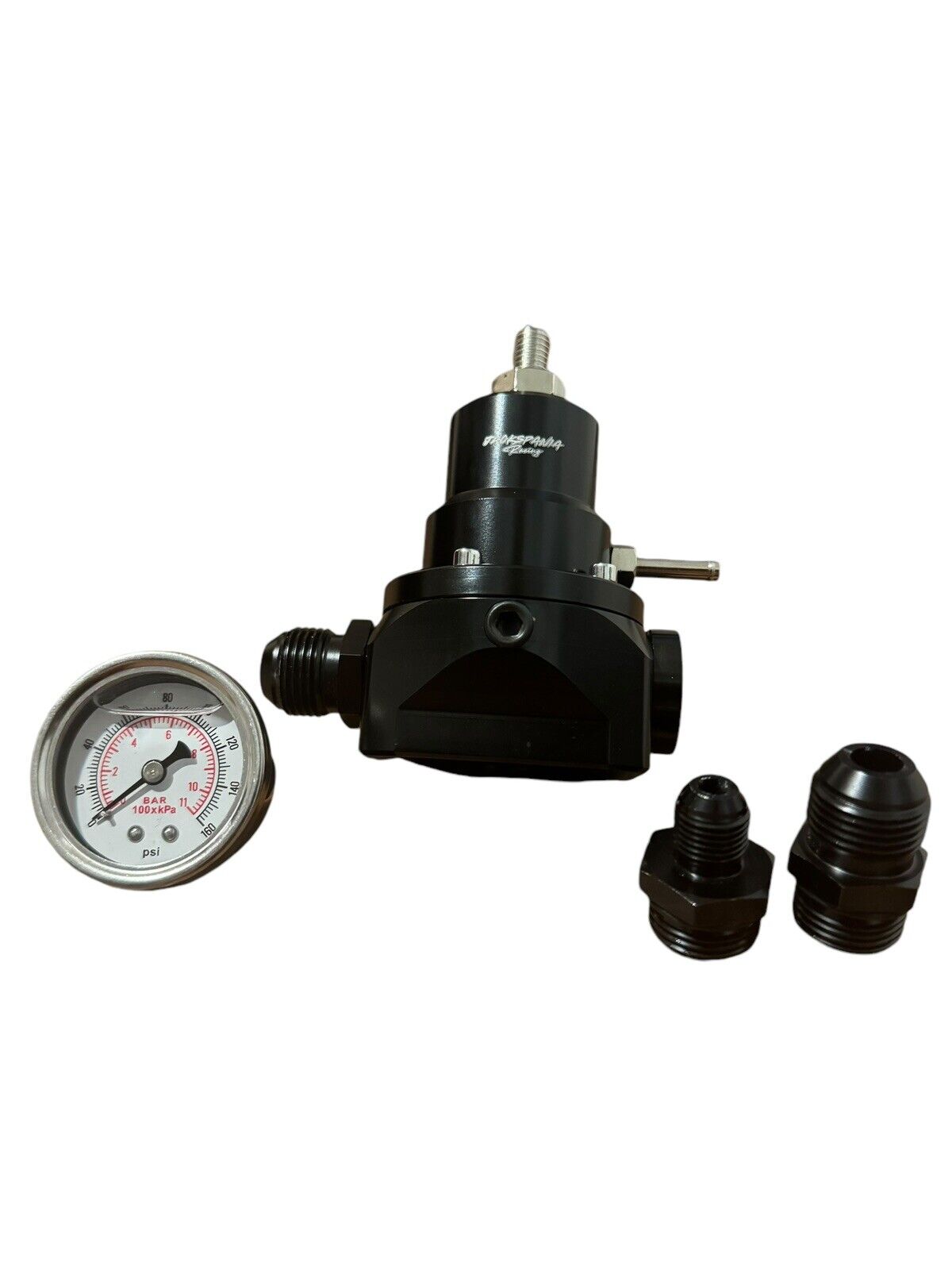 JackSpania Racing fuel pressure regulator gauge with adjustable 60-80 PSI, EFI bypass, AN10 fitting, suitable for E85 engines