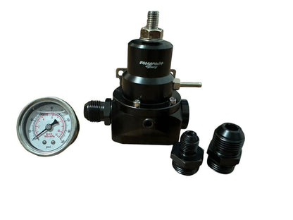 JackSpania Racing adjustable fuel pressure regulator gauge with AN10 fitting, suitable for EFI systems and E85 fuel, 60-80Psi.