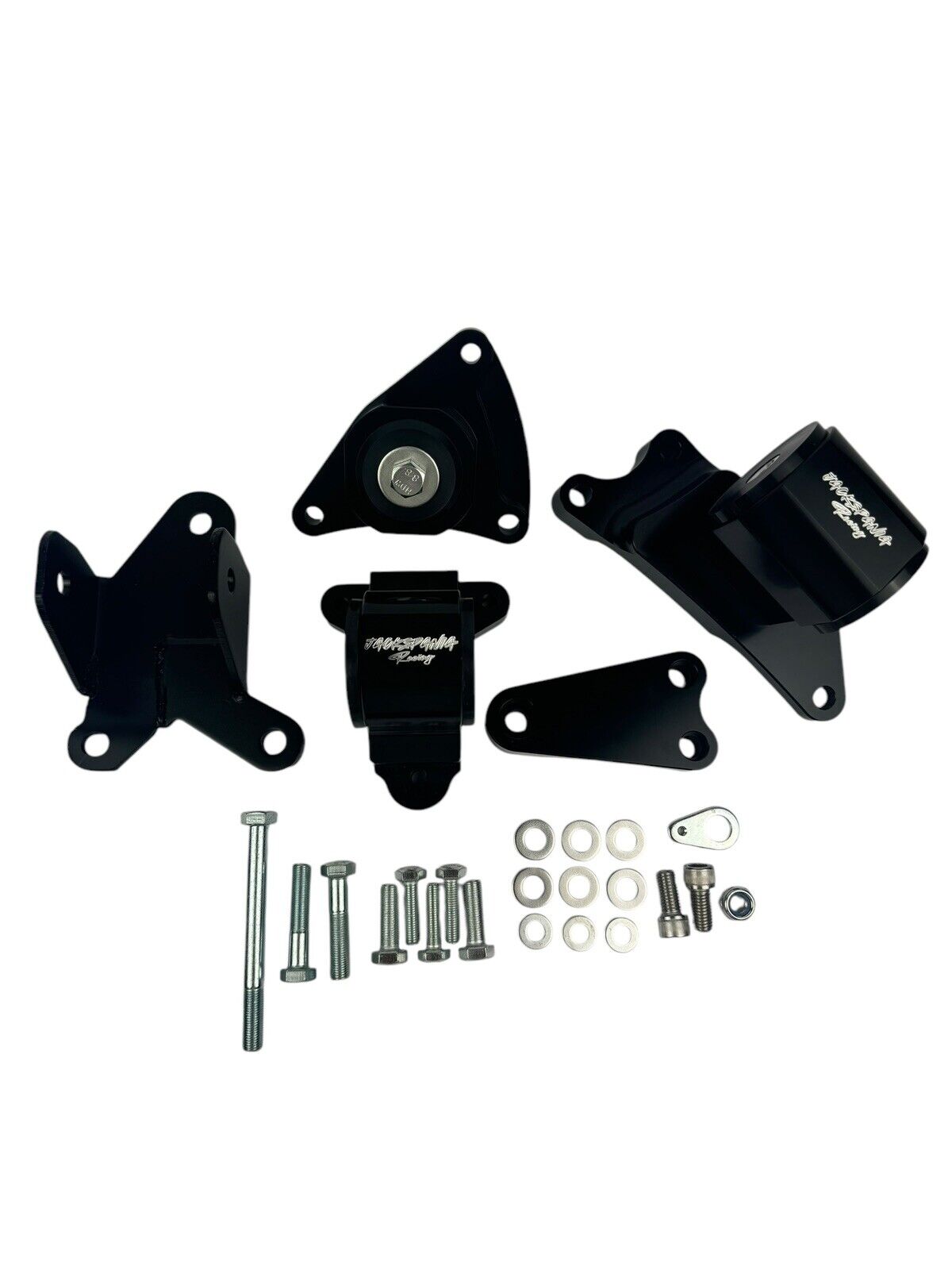 Jack Spania Racing billet K20 K Series engine swap motor mount kit for Acura RSX DC5 Type S 2002-2006, close-up of mount components.