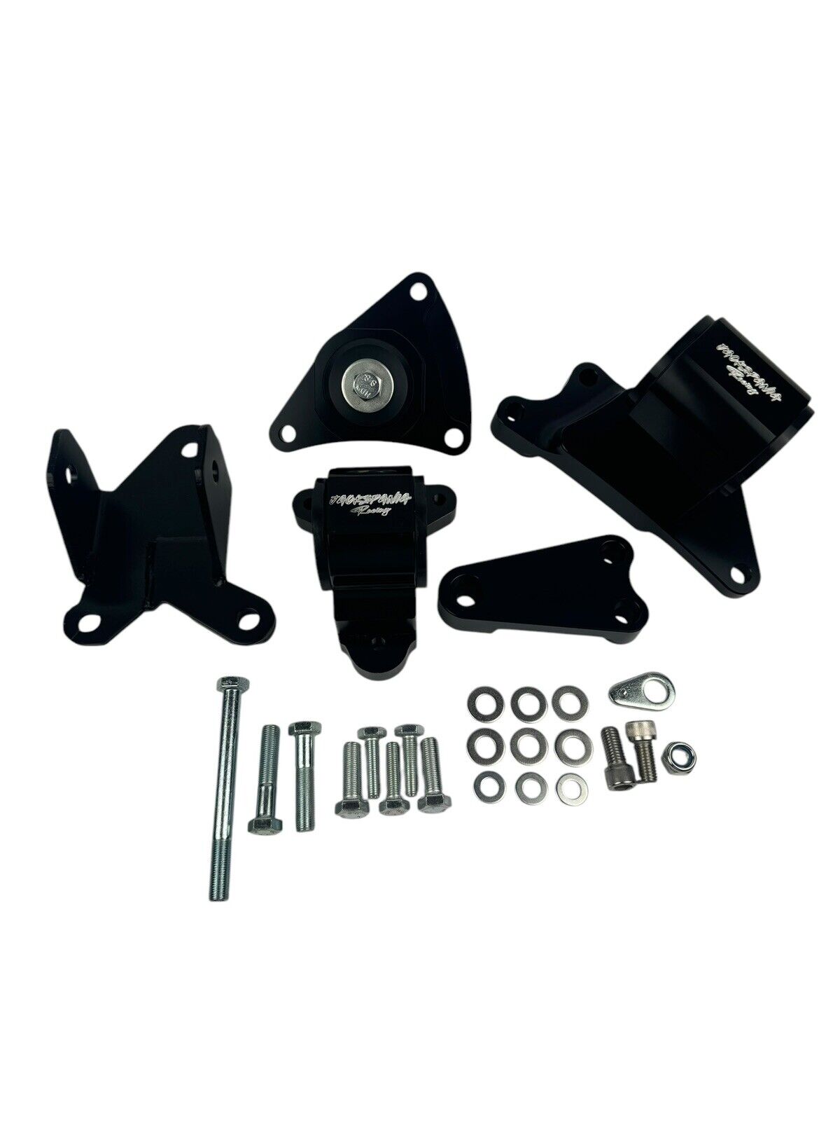 Jack Spania Racing billet K20 K Series engine swap motor mount kit for Acura RSX DC5 Type S 2002-2006, showing mounted engine components.
