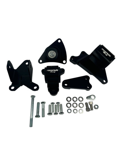 Jack Spania Racing billet K20 K Series engine swap motor mount kit for Acura RSX DC5 Type S 2002-2006, showing mounted engine components.