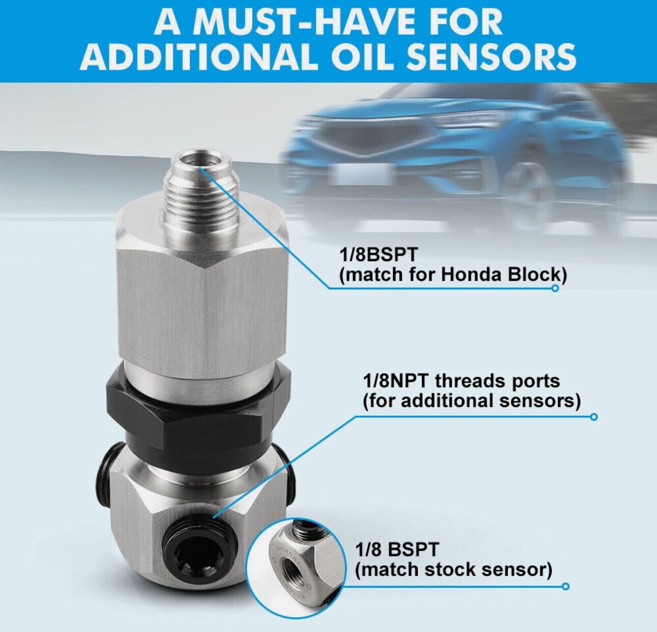 JackSpania Racing K Series oil pressure sensor adapter with 1/8NPT threads for Honda K20 K24 engine parts.