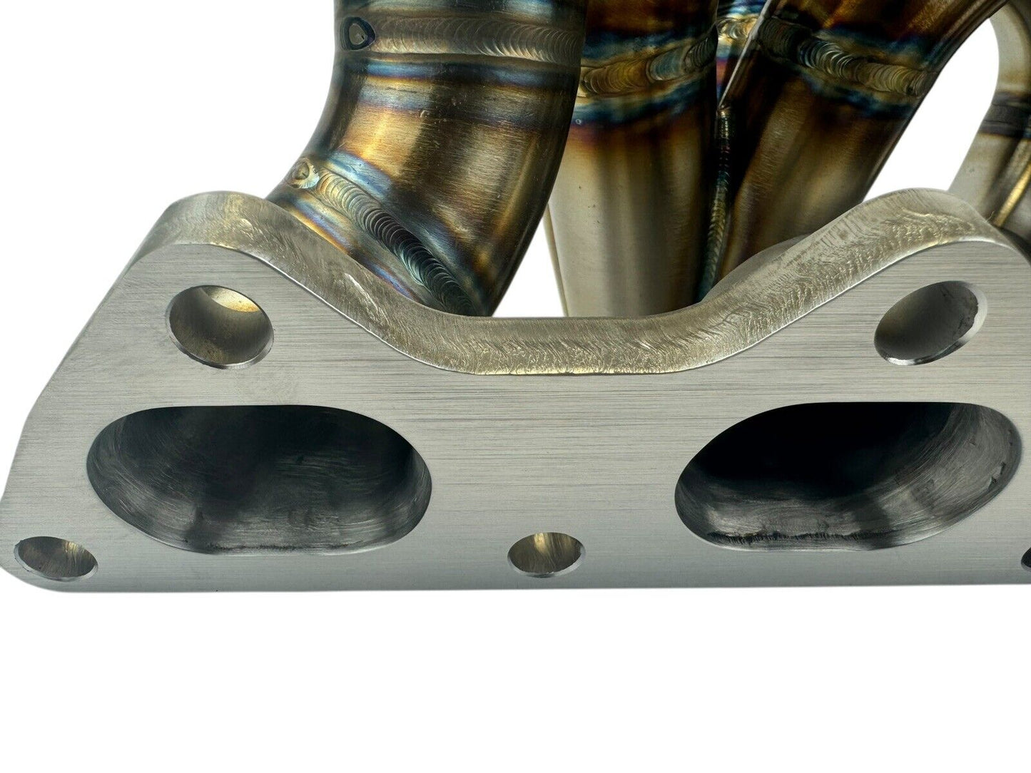 316SS tubular turbo manifold for Evo 7-9 with 44mm wastegate, V-band, compatible with Garrett G25 G30, by JackSpania Racing.